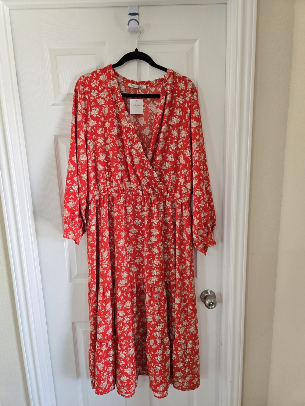 Dex Red Floral Wrap-Style Maxi Dress